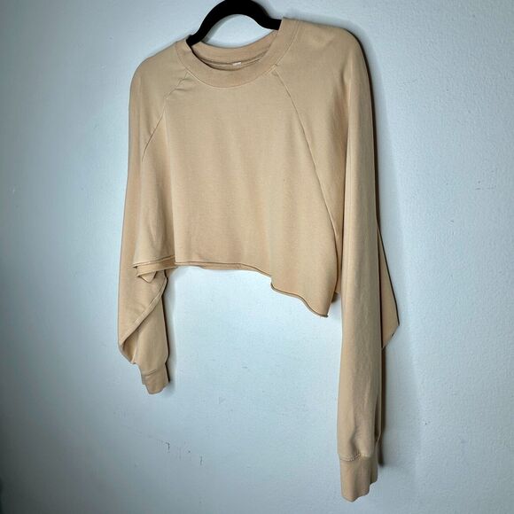 Alo Yoga Tan Go Washed and Worn Long Sleeve Boat Neck Boxy Crop Sweatshirt L - Picture 4 of 12